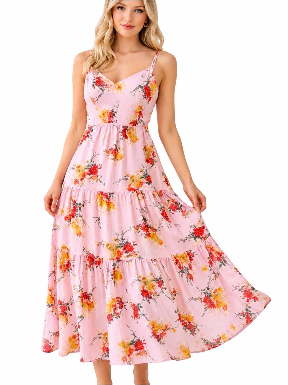 J Crew Mercantile pink floral tiered maxi dress, size 2